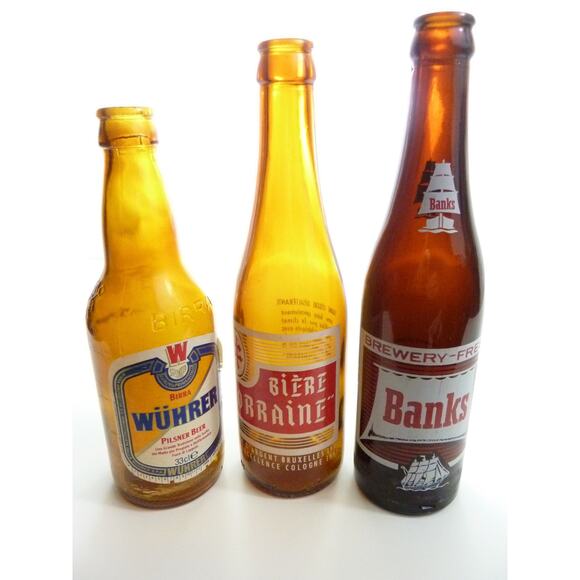 Vintage Biere Lorrain, Wuhrer Birra, Barbados Bank Beer Bottle 3pc - Picture 1 of 5